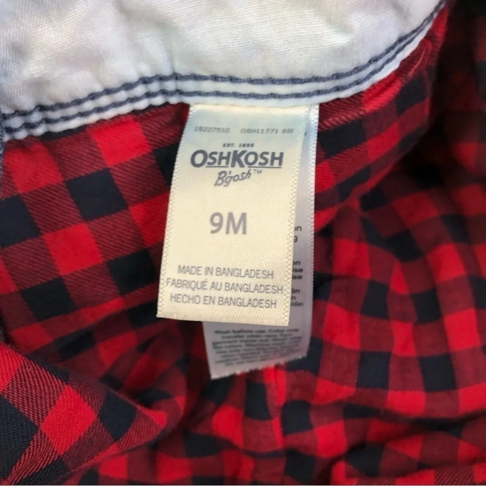 Osh Kosh lined overalls buffalo plaid embroidered stars snap legs 9 months